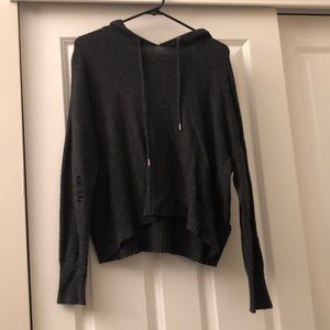 hooded ripped sweater.